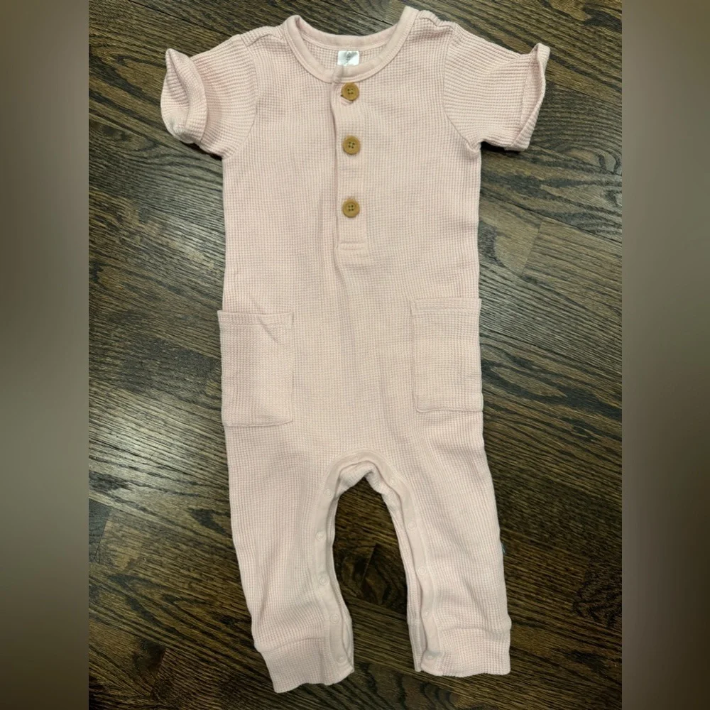 Modern Moments pink thermal short sleeve long pant romper 18months